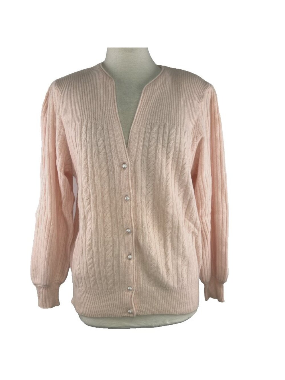 Vtg 90s L Lambswool Angora Baby Pink Cardigan Pearl Buttons Victoria Jones